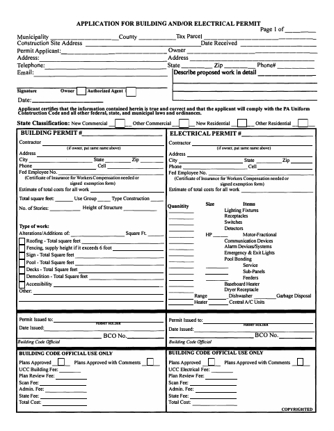 First page of the Application for Building and/or Electrical Permit