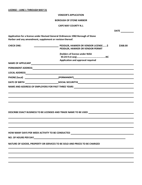 First page of the Vendor’s Application
