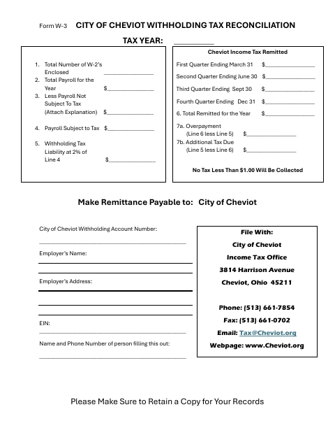 First page of the Withholding Tax Reconciliation