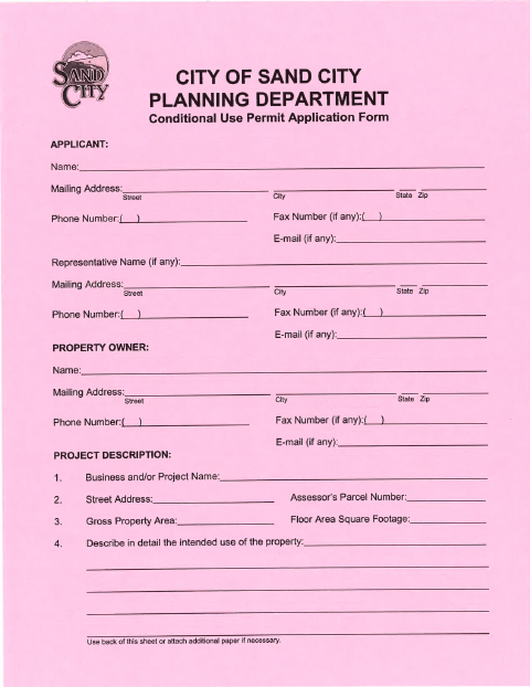 First page of the Conditional Use Permit Application