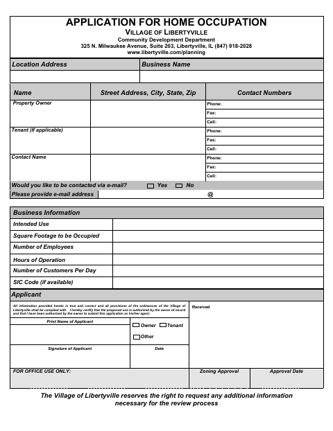 First page of the Application for Home Occupation