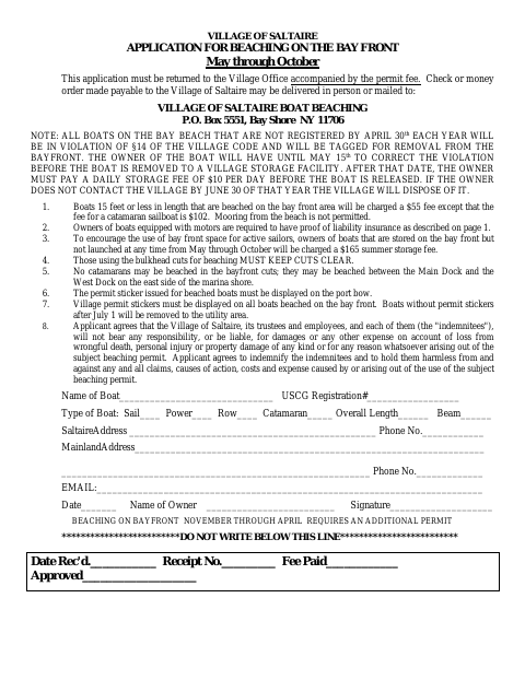 First page of the Application for Beaching on the Bay Front