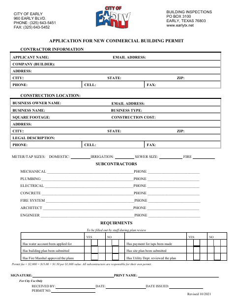 First page of the Application for New Commercial Building Permit