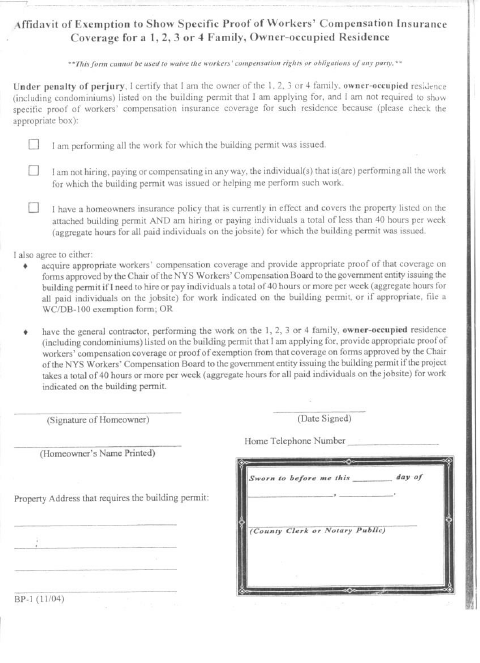 First page of the Workers’ Compensation Exemption Affidavit