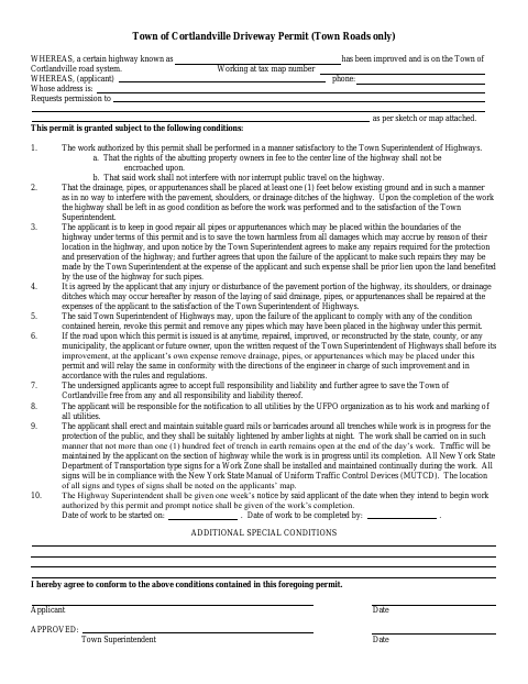 First page of the Driveway Permit