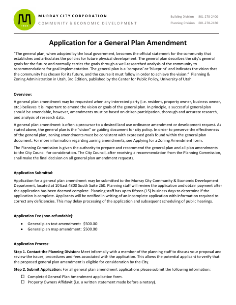First page of the General Plan Amendment Application