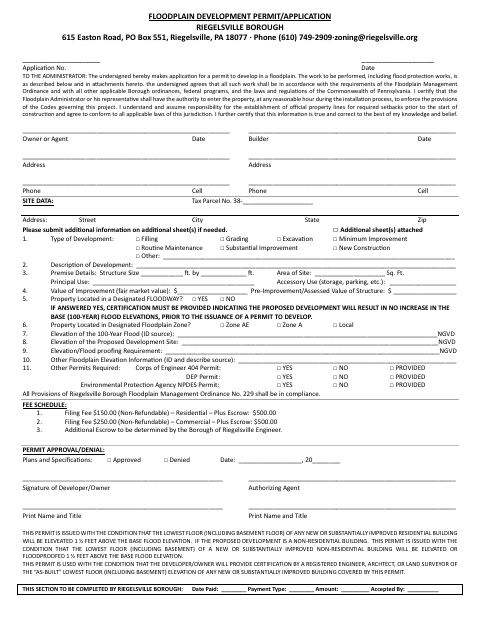 First page of the Floodplain Development Permit/Application