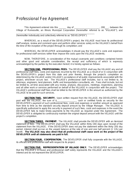 First page of the Professional Fee Agreement
