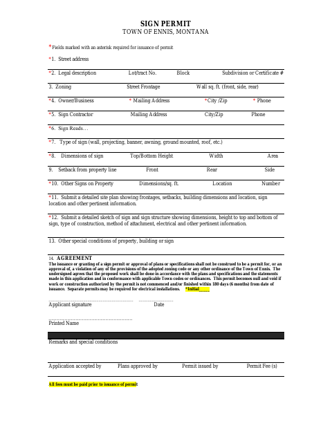 First page of the Sign Permit Application