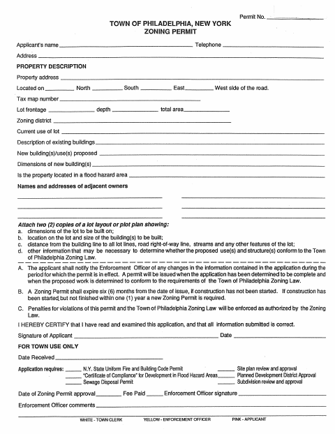 First page of the Zoning Permit