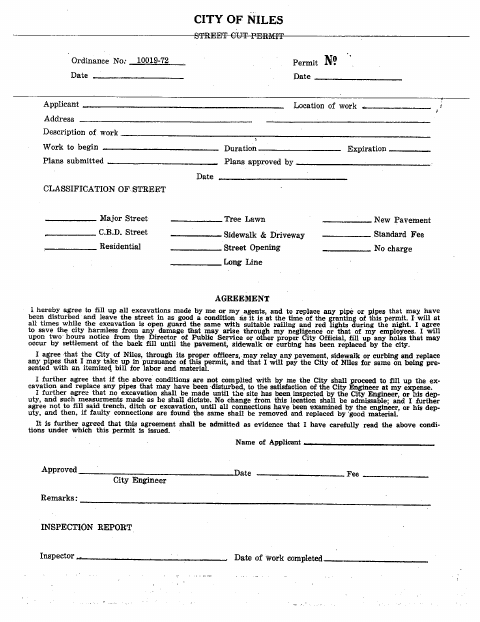 First page of the Street Cut Permit