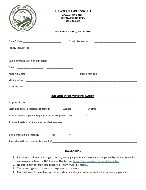 First page of the Facility Use Request Form