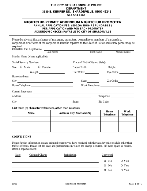 First page of the Nightclub Promoter Application Packet