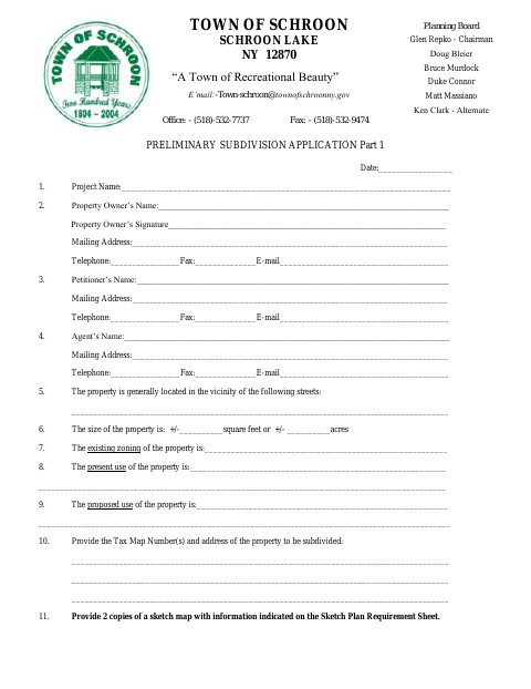 First page of the Preliminary Subdivision Application Part 1