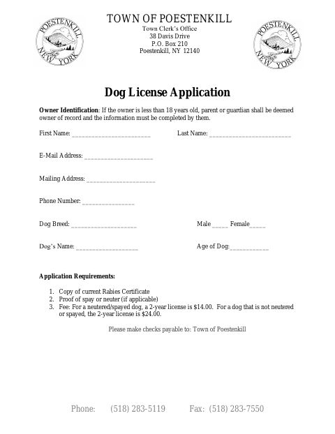 First page of the Dog License Application