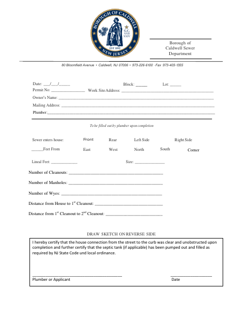 First page of the Sewer Connection Application