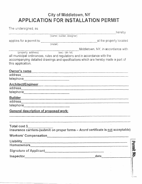 First page of the Application for Installation Permit