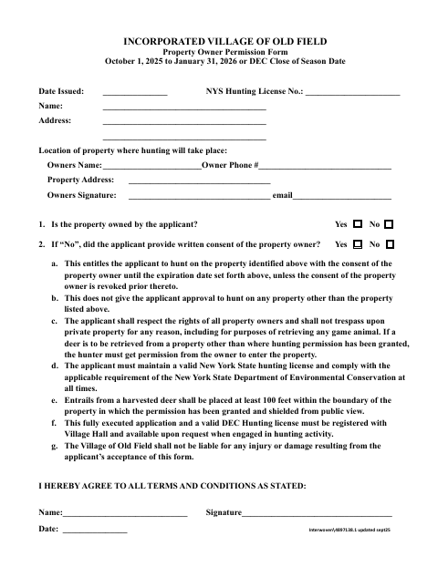 First page of the Property Owner Permission Form