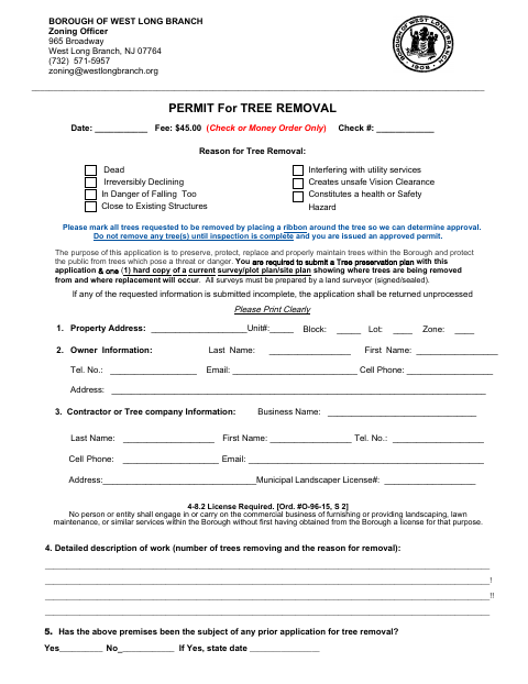 First page of the Tree Removal Permit