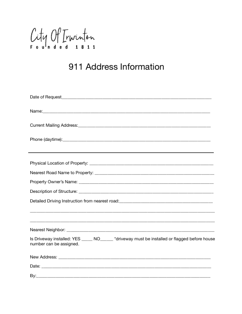 First page of the 911 Address Form