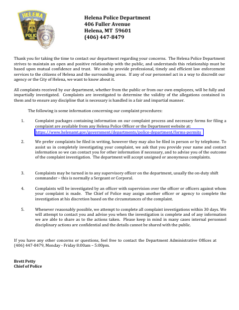 First page of the Citizens Complaint