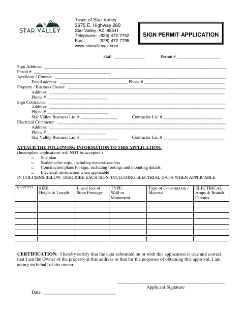First page of the Sign Permit Application