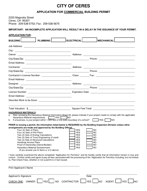 First page of the Application for Commercial Building Permit