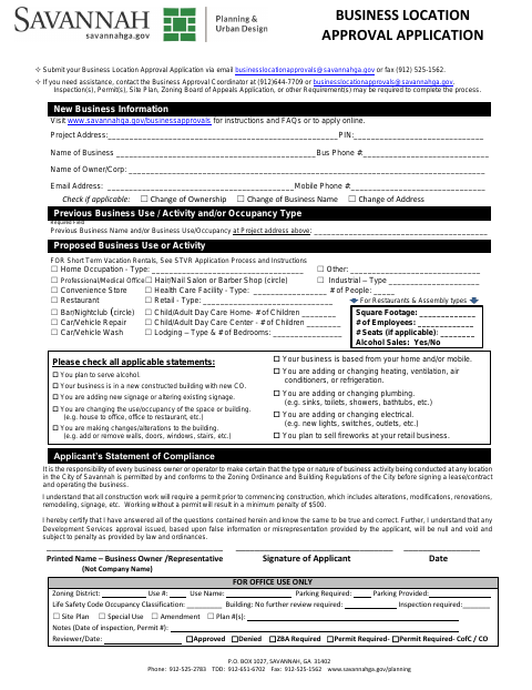 First page of the Business Location Approval Application