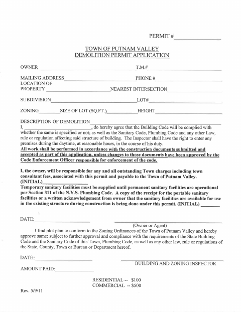 First page of the Demolition Permit Application