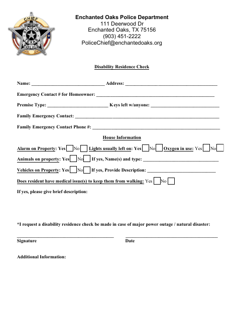 First page of the Disability Residence Check