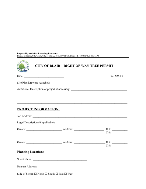 First page of the Right-of-Way Tree Permit