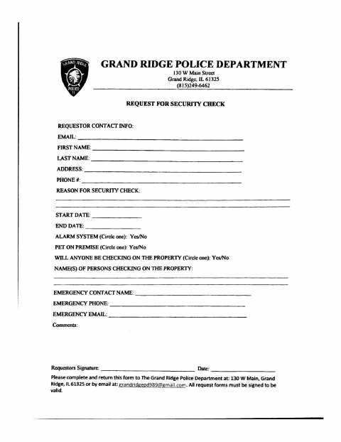 First page of the Police Department Request for Security Check