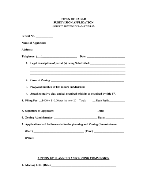 First page of the Subdivision Application