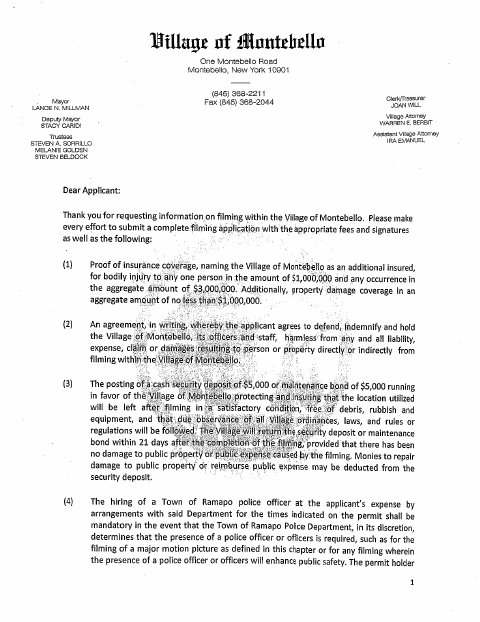 First page of the Filming Permit Application