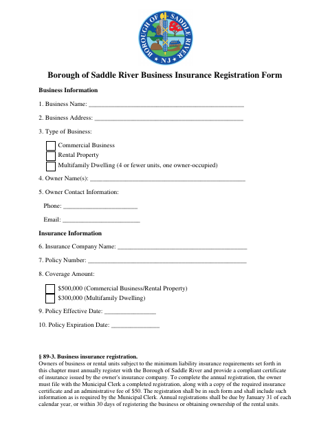 First page of the Business Insurance Registration Form