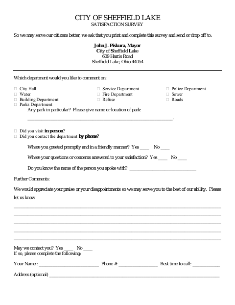 First page of the Satisfaction Survey