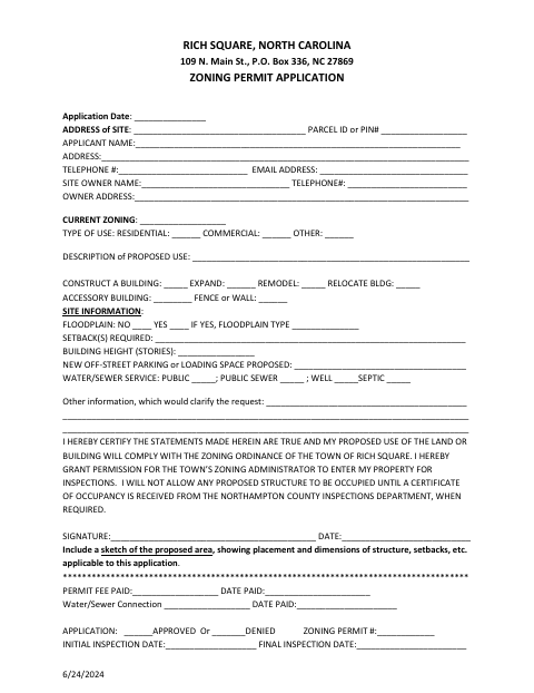 First page of the Zoning Permit Application
