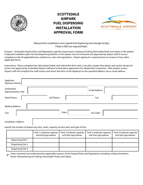 First page of the Airpark Fuel Dispensing Installation Approval Form
