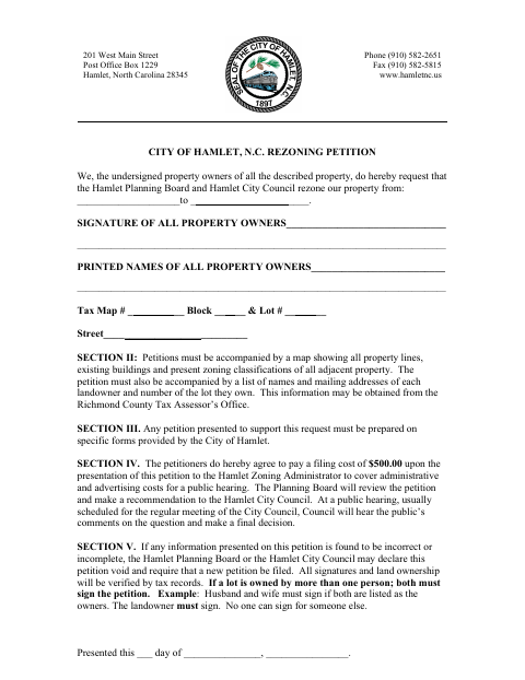 First page of the Rezoning Petition