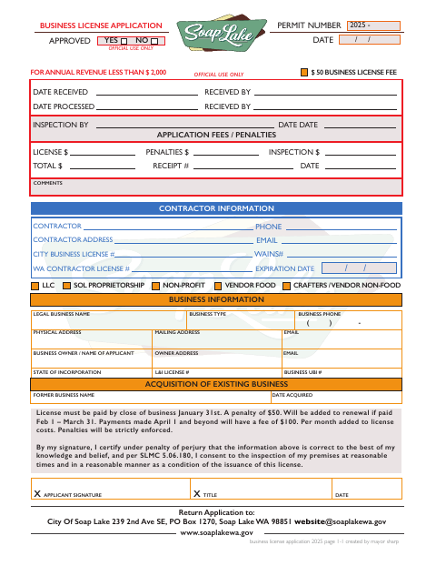 First page of the Business License Application