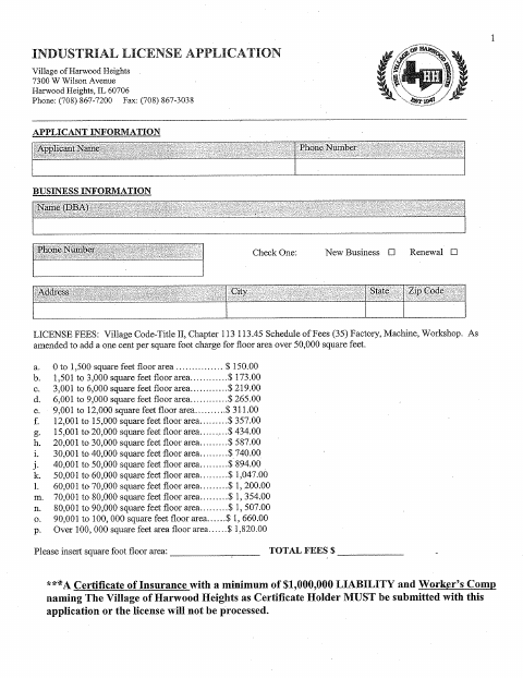 First page of the Industrial License Application