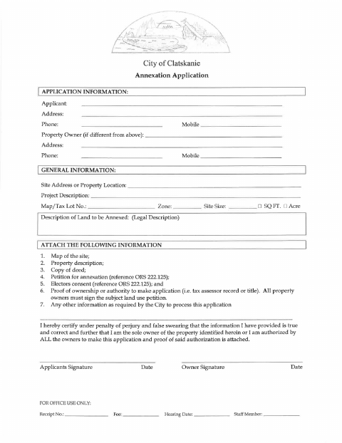 First page of the Land Use and Annexation Application