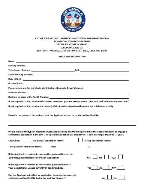 First page of the Solicitation Registration Form