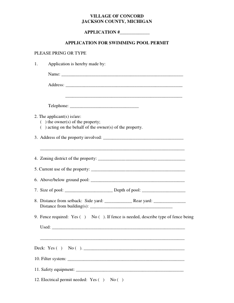 First page of the Application for Swimming Pool Permit