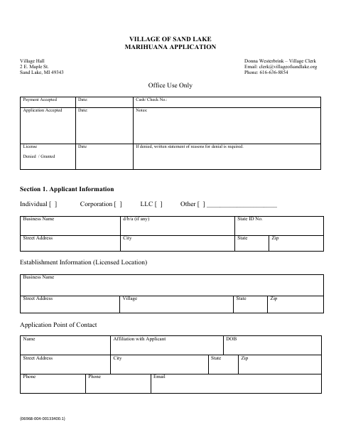 First page of the Marihuana Application