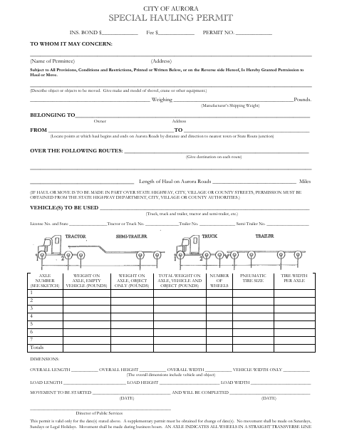 First page of the Special Hauling Permit