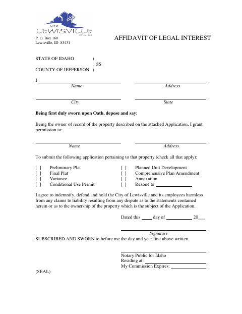 First page of the Affidavit of Legal Interest