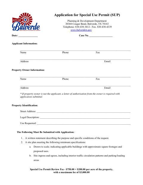 First page of the Special Use Permit Application