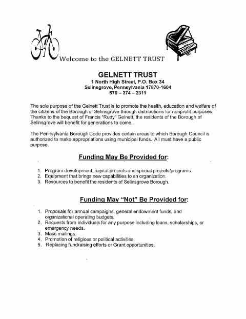 First page of the Gelnett Trust Application
