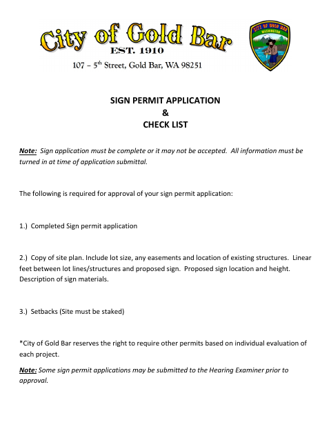 First page of the Sign Permit Application & Check List